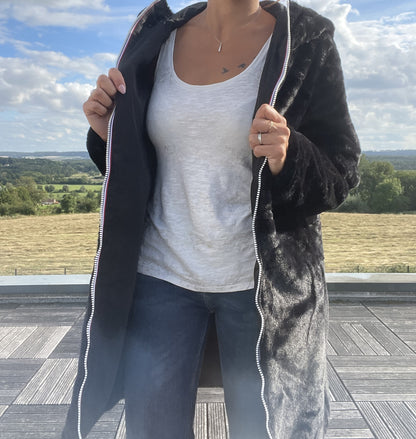 Melya Melody - Manteau long fourré fausse fourrure réversible imperméable noir - Curvy