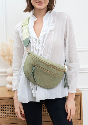 Sac Banane Velours Côtelé Vert Sauge - Double Poche Femme