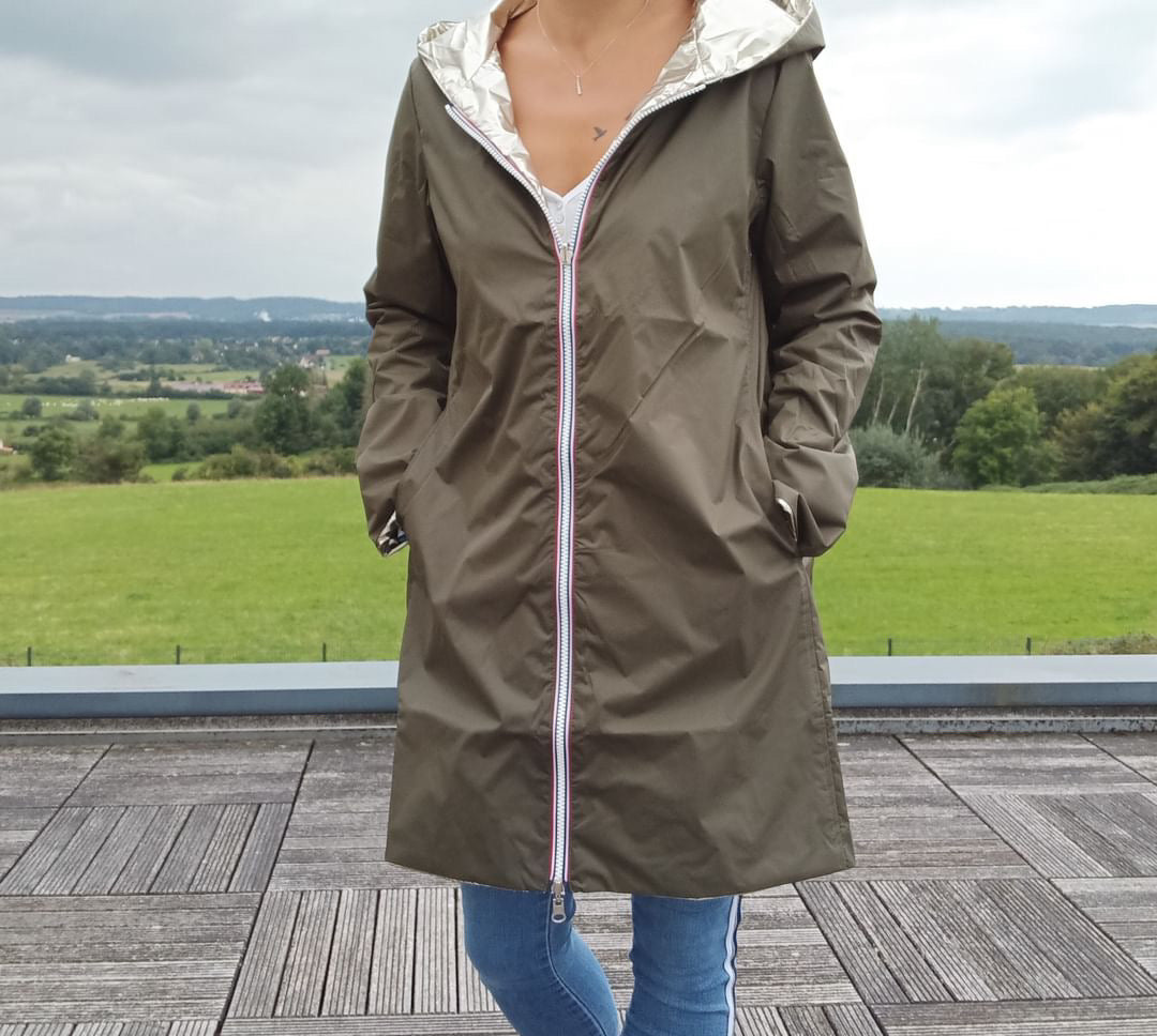 Imperméable réversible long mi-saison garnissage ouate Marque Laura Jo Kaki / Doré - Curvy