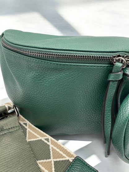 Sac banane XL simili cuir vert forêt avec porte monnaie