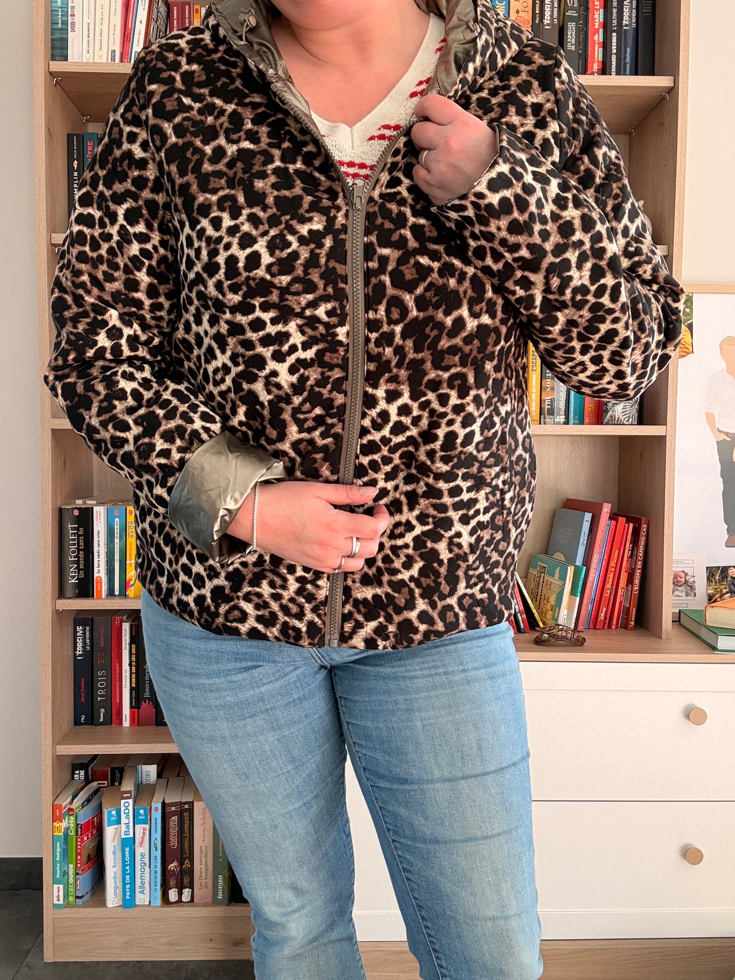 Laura Jo - Imperméable bronze réversible léopard court mi-saison garnissage ouate