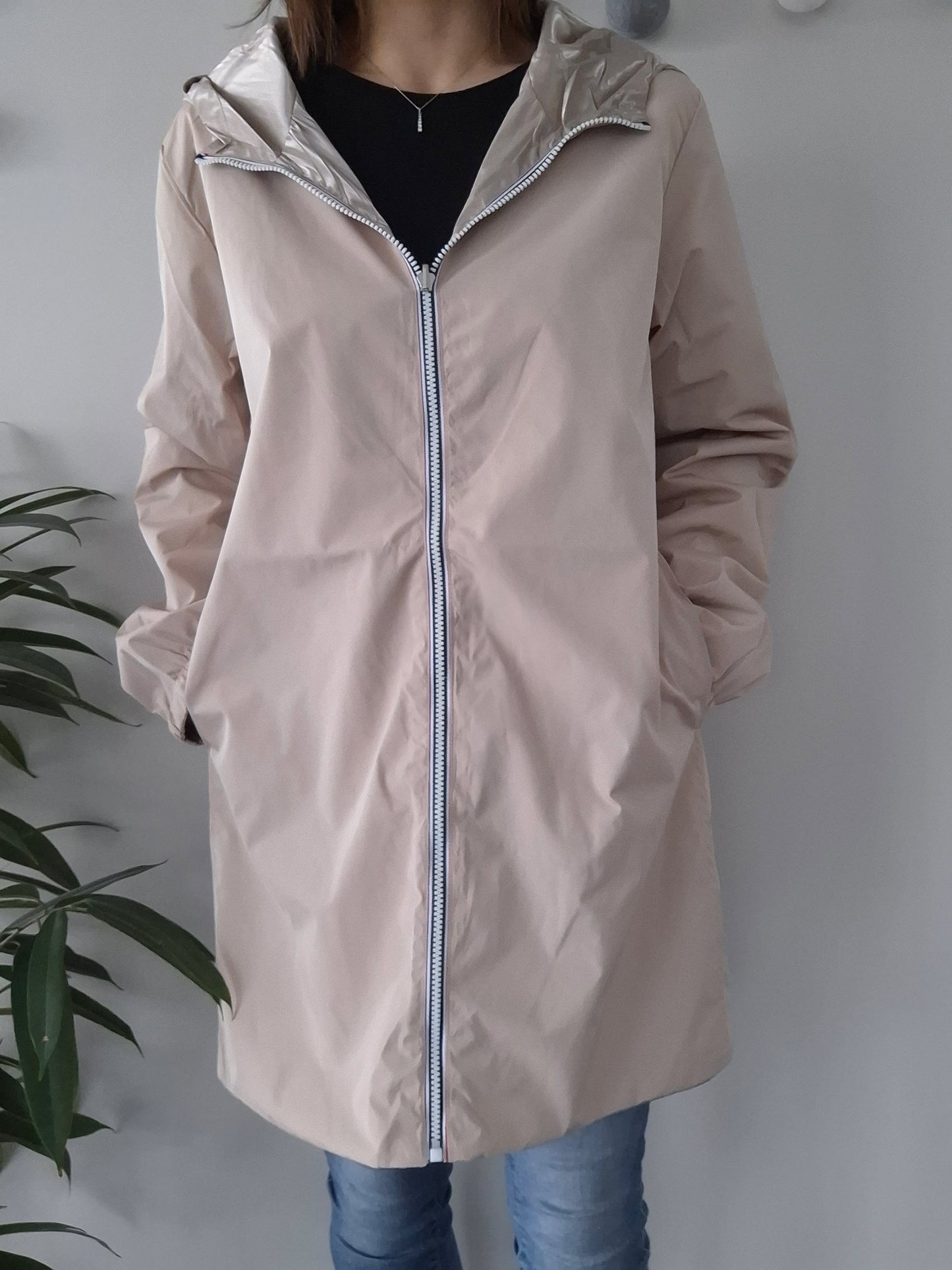 Melya Melody - Manteau long réversible imperméable beige doré Curvy