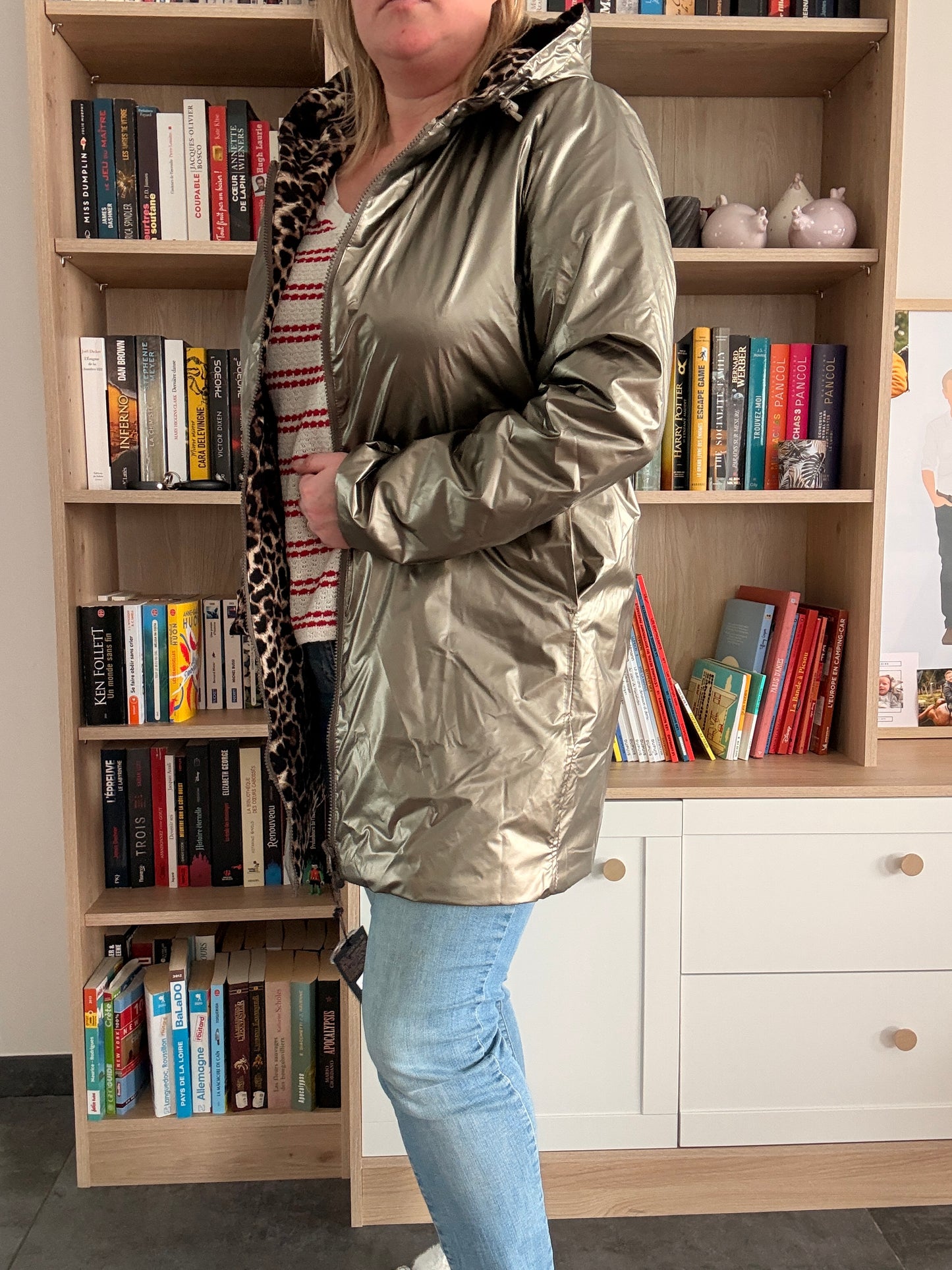 Laura Jo - Imperméable bronze réversible leopard long mi-saison garnissage ouate