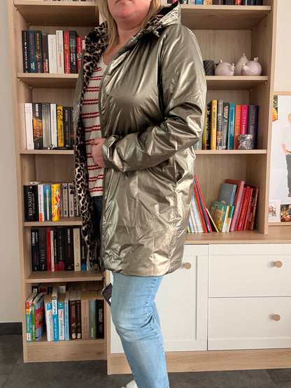 Laura Jo - Imperméable bronze réversible leopard long mi-saison garnissage ouate