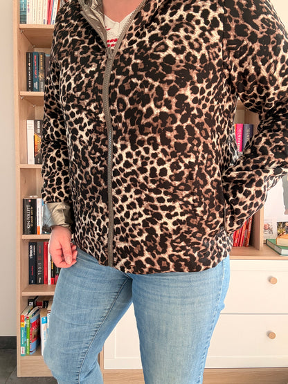 Laura Jo - Imperméable bronze réversible léopard court mi-saison garnissage ouate