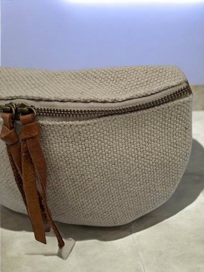 Nouveutés - Sac banane en jute beige 1 poche doubles curseurs