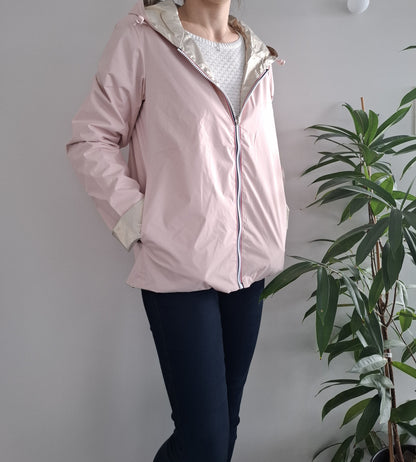 Laura Jo - Imperméable réversible court sans garnissage ouate couleur rose nude/doré