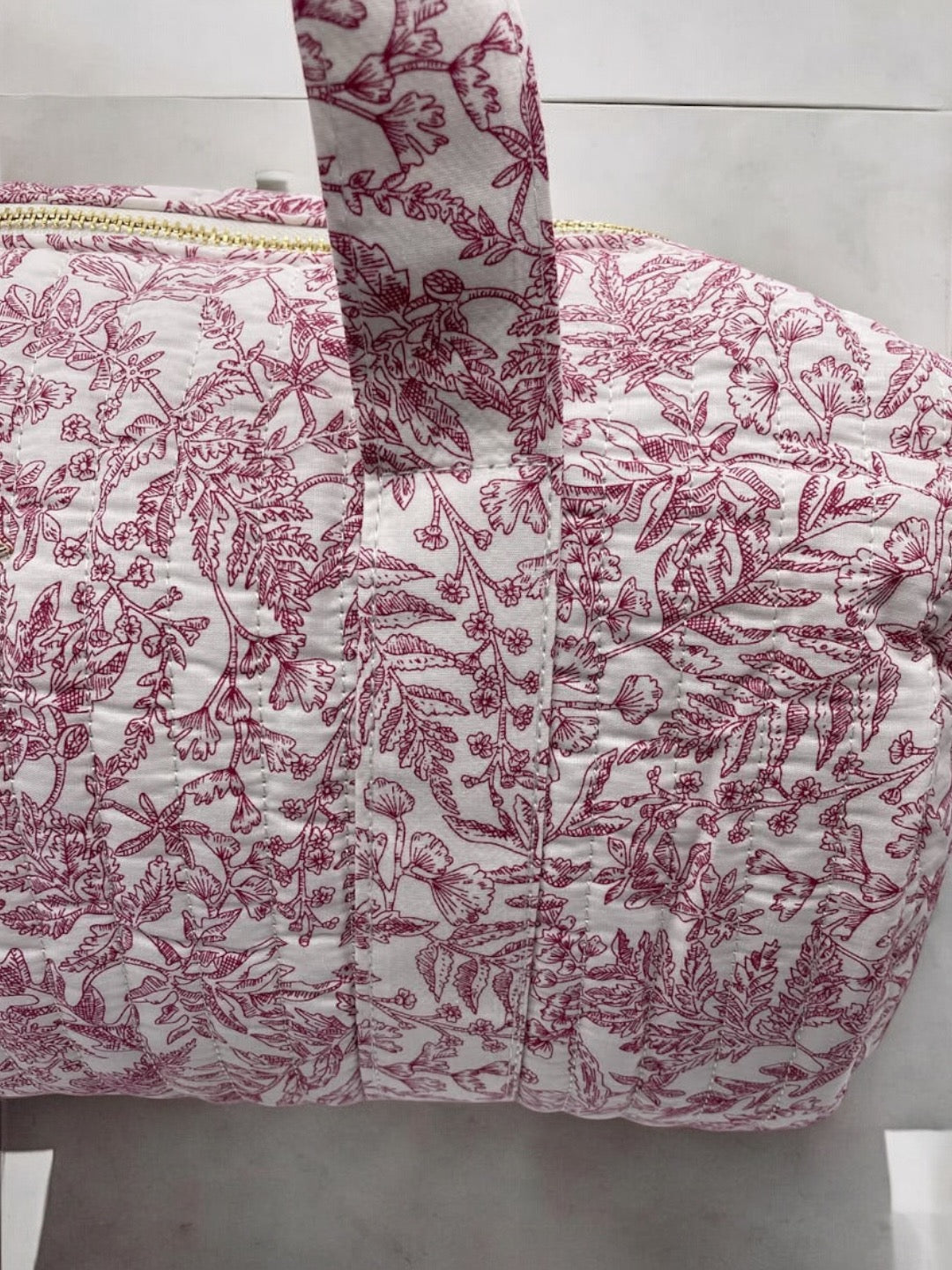 Sac polochon coton matelassé toile de jouy rouge