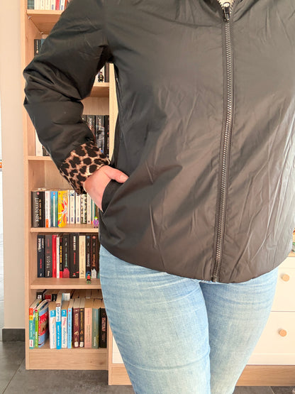 Laura Jo - Imperméable noir réversible léopard court mi-saison garnissage ouate