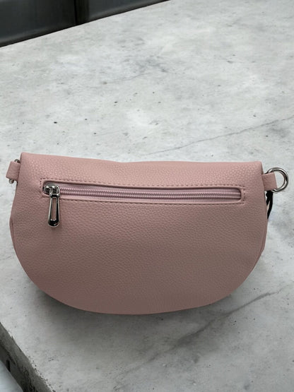 Sac banane simili cuir rose pâle double fermeture