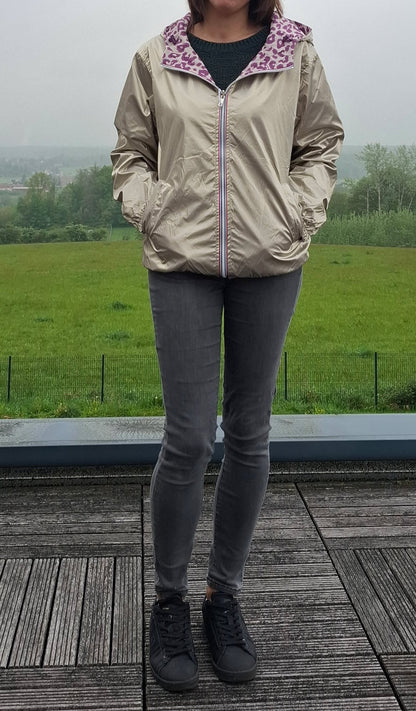 Escandelle - Parka imperméable courte Léopard violet réversible doré