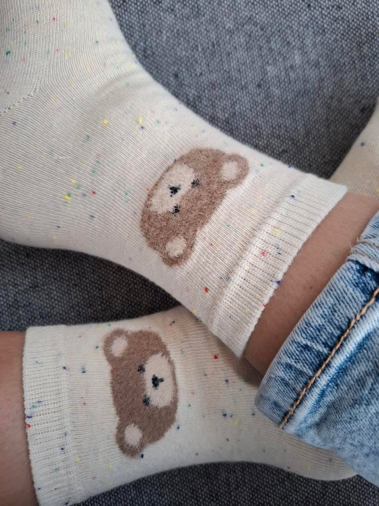 Paire de chaussettes blanches en coton à motif ours