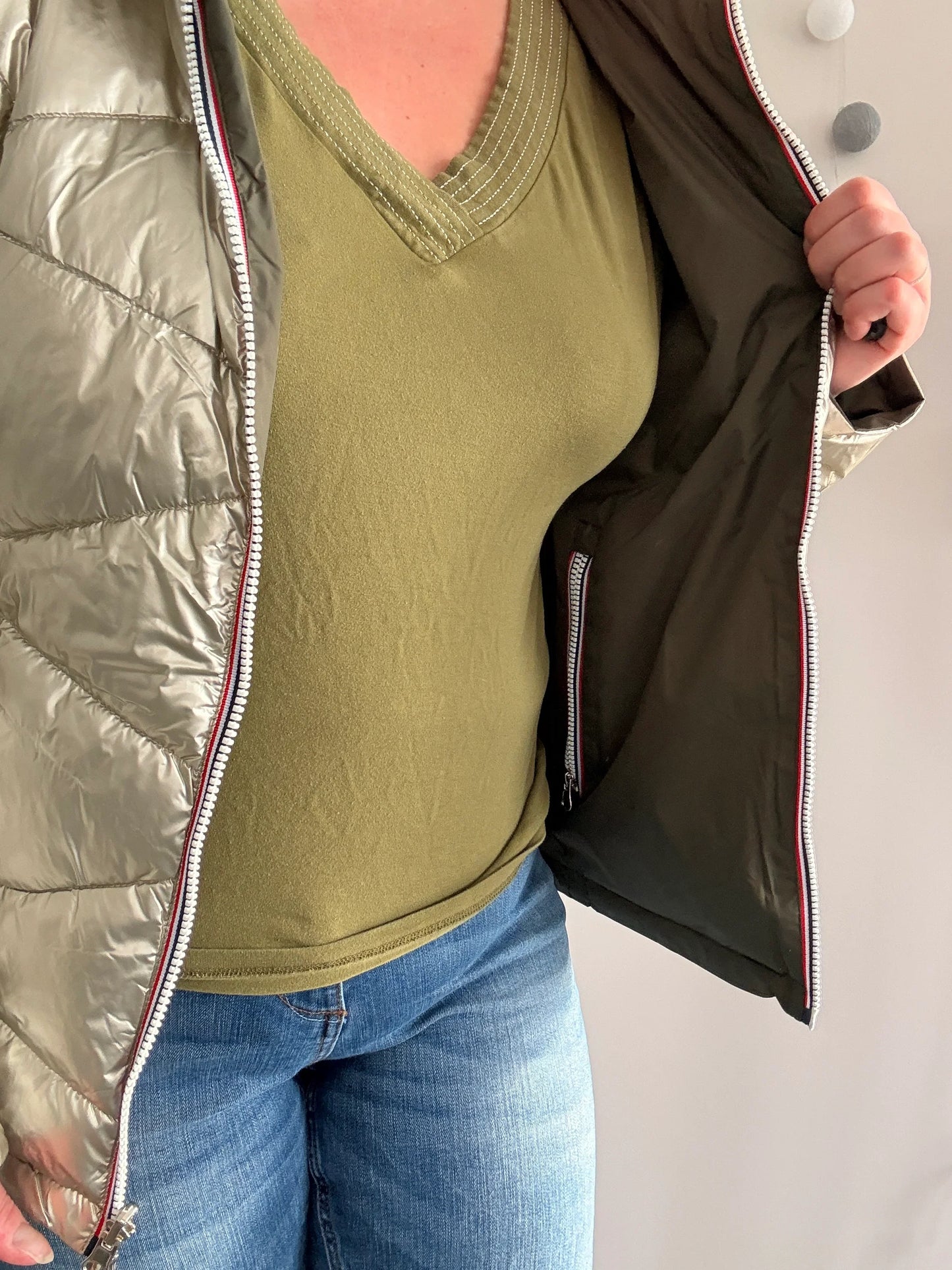 Laura Jo - Manteau doudoune courte matelassé réversible imperméable kaki doré avec capuche