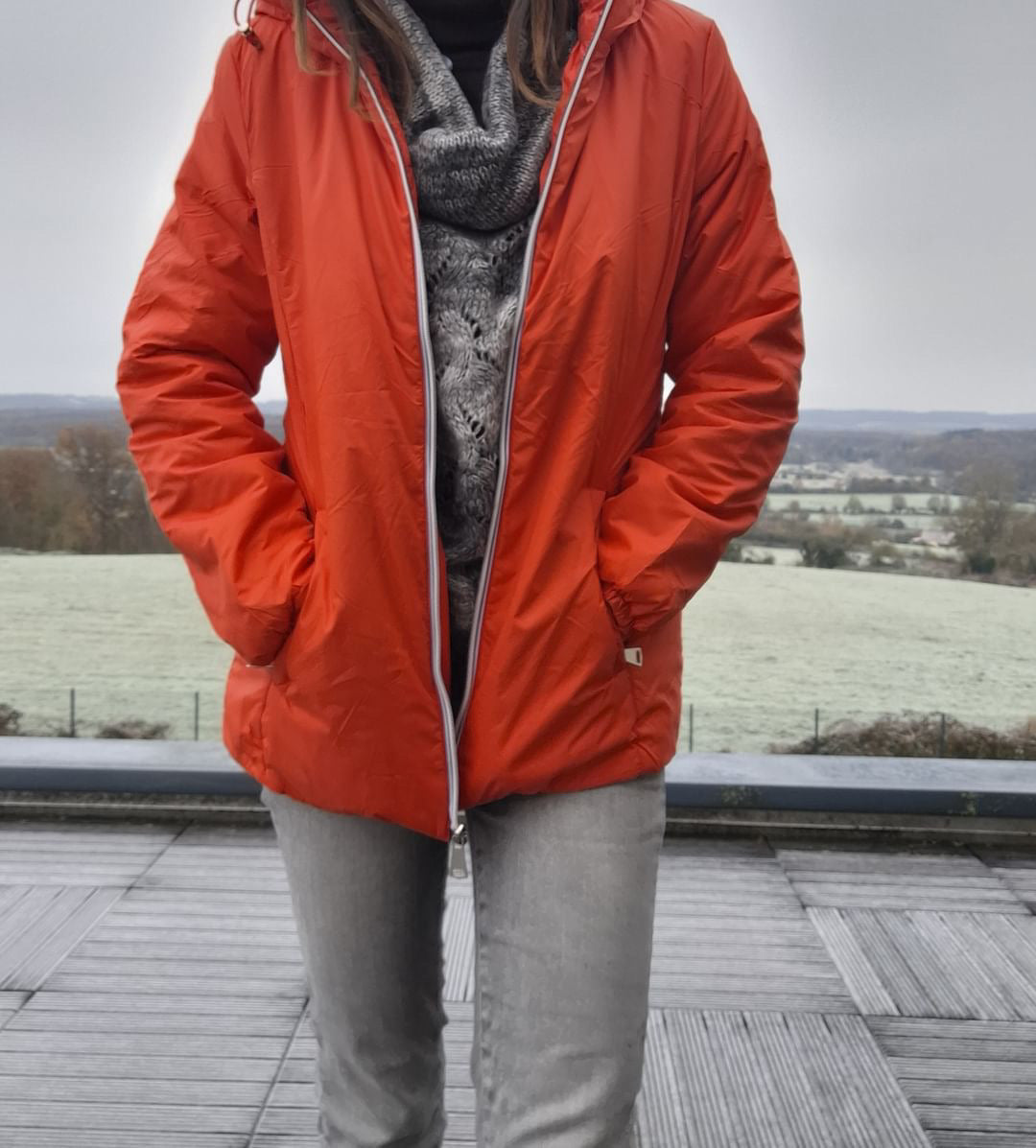 Melya Melody - Manteau court fourré imperméable légerement cintré corail