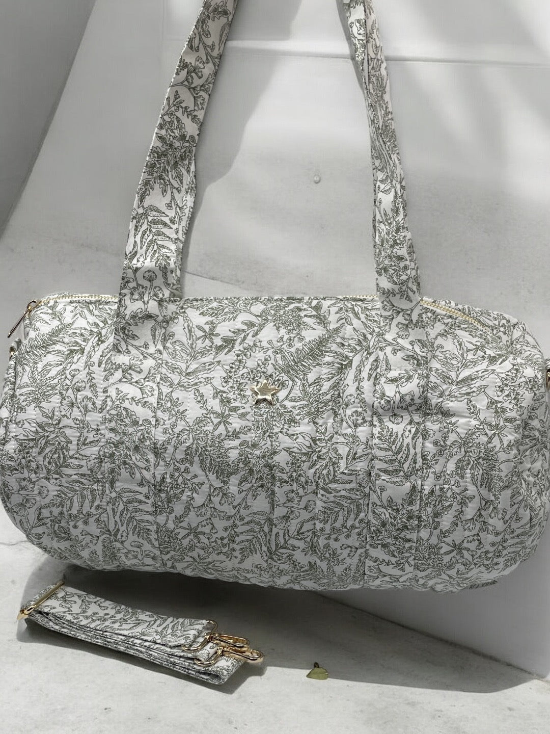 Sac polochon coton matelassé toile de jouy vert