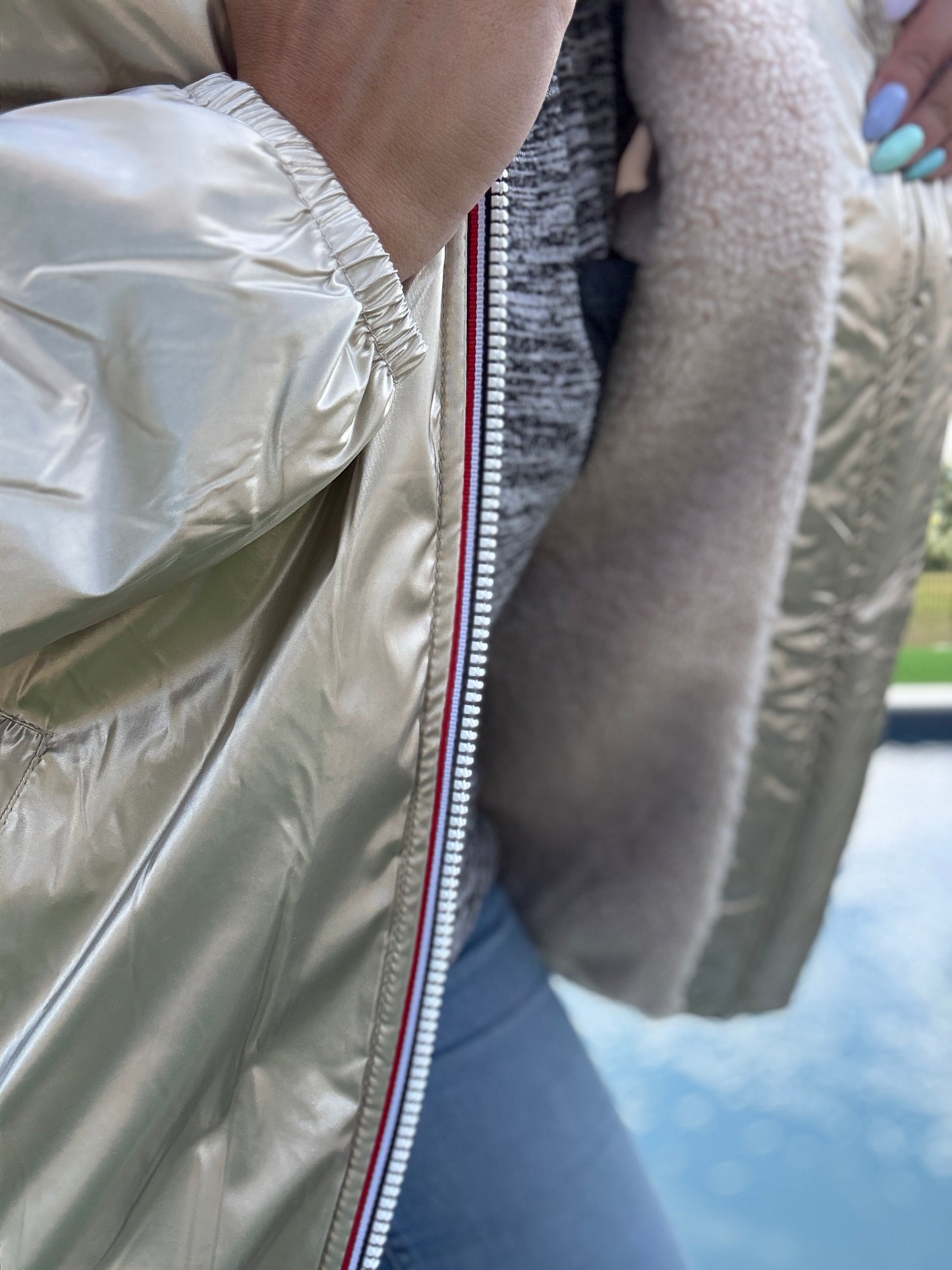 Laura Jo - Imperméable fourré court fausse fourrure doré intérieur imitation sherpa beige