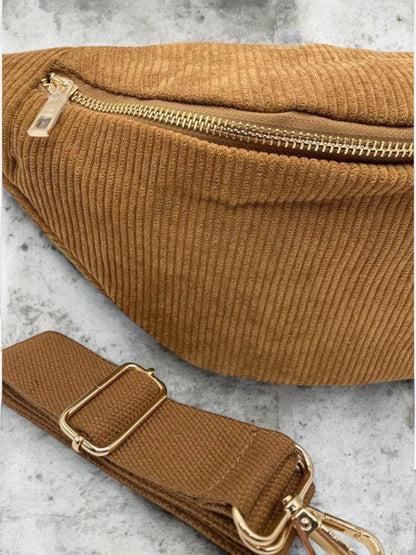 Sac banane velours cotelé camel