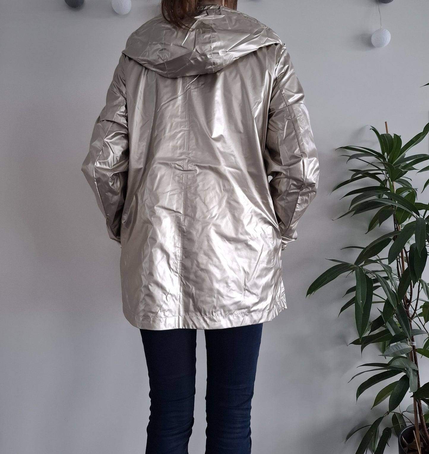 Manteau imperméable réversible mi-long léger Kaki/doré