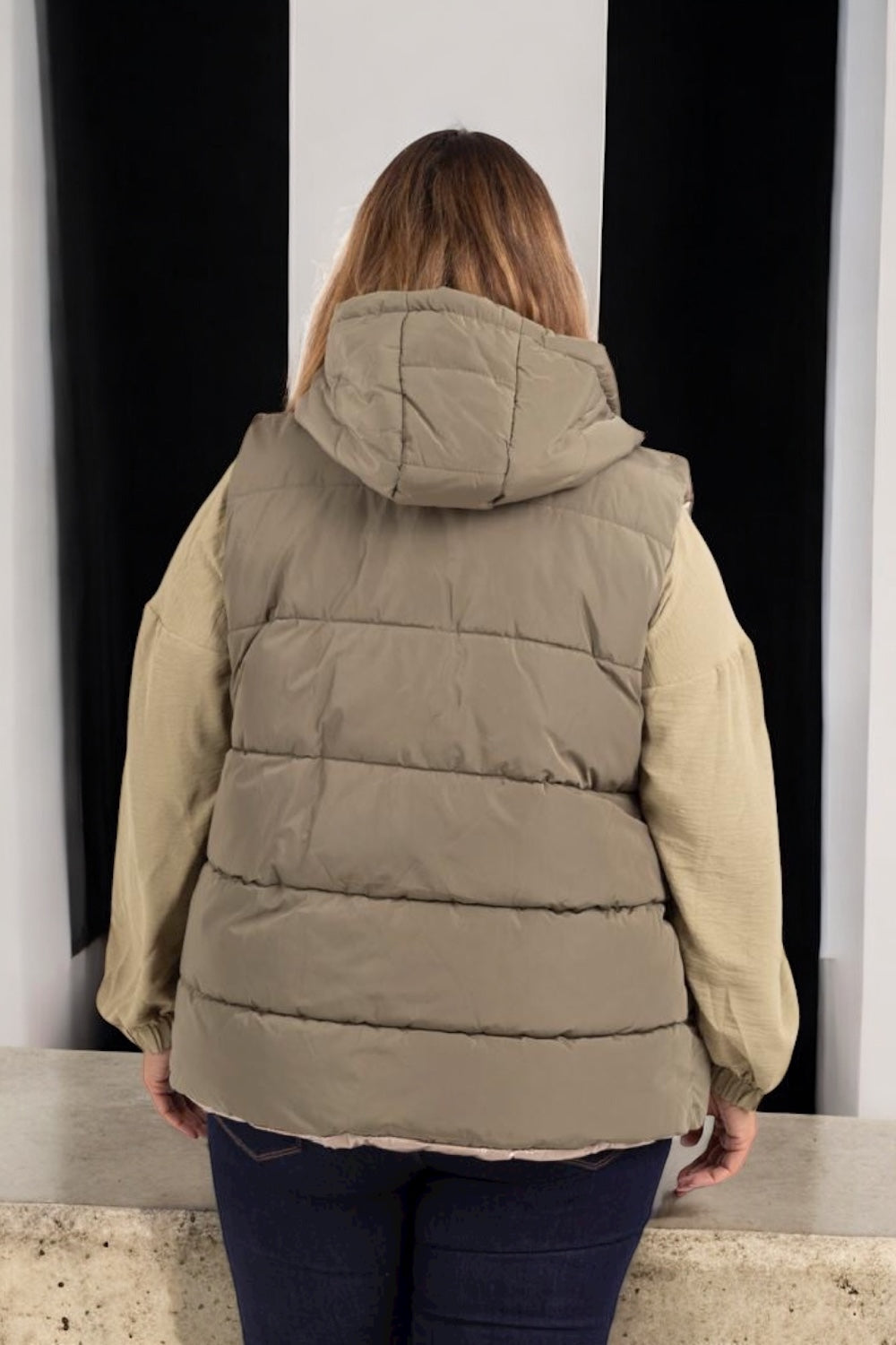 Doudoune matelassé sans manches mat kaki réversible dorée - Curvy