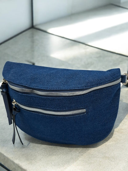 Sac banane en tissu jeans denim bleu foncé 2 poches