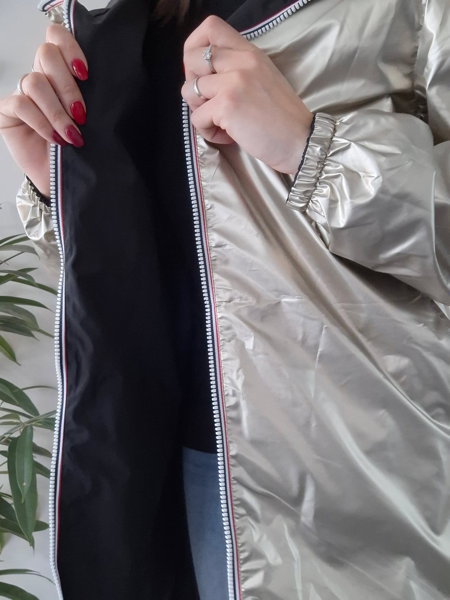 Melya Melody - Manteau léger long réversible imperméable noir doré