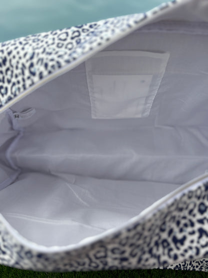 Sac week-end de voyage polochon coton fin léopard bleu marine blanc