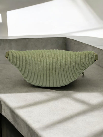 Sac banane velours côtelé 2 poches vert clair vert d'eau sangle fantaisie