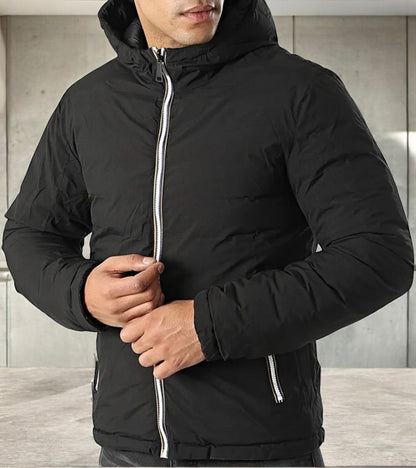 Nouveautés - Doudoune à capuche HOMME courte imperméable et réversible matelassé noir