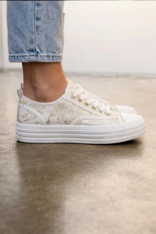 Baskets basses avec motifs – style converse tendance et élégantes couleur Blanc et doré