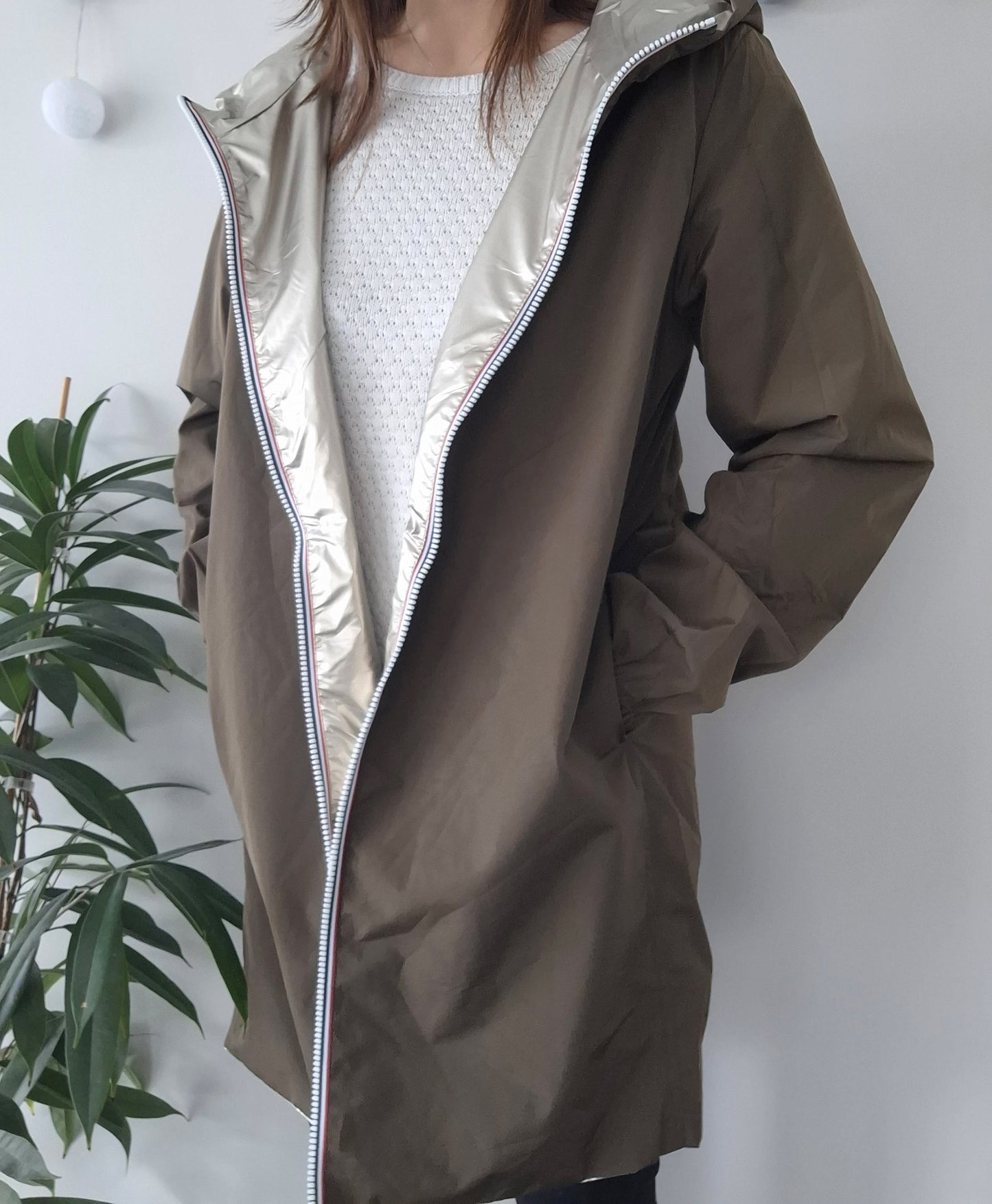 Melya Melody - Manteau léger long réversible imperméable kaki marron doré