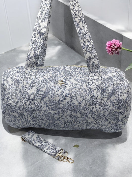 Sac polochon coton matelassé toile de jouy bleu