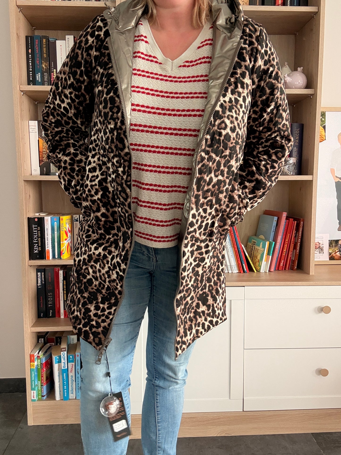 Laura Jo - Imperméable bronze réversible leopard long mi-saison garnissage ouate