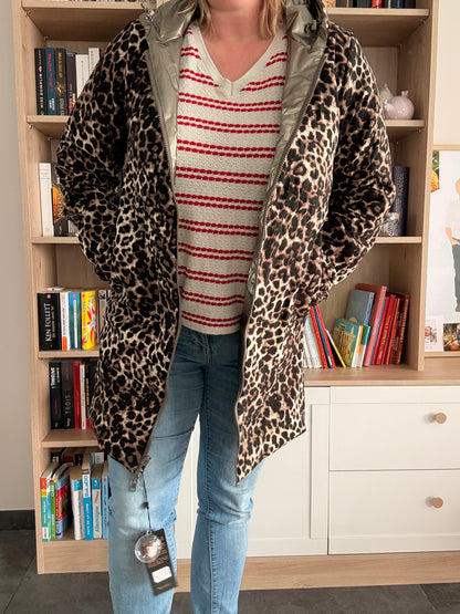 Laura Jo - Imperméable bronze réversible leopard long mi-saison garnissage ouate