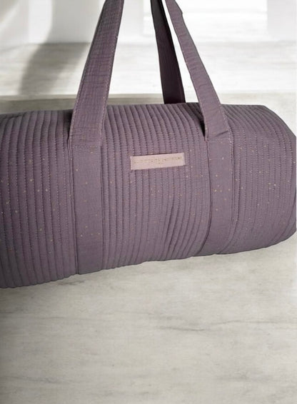 Nouveautés - Sac polochon en coton matelassé violet parme à pois dorés 'La Ptite Cachotiere'