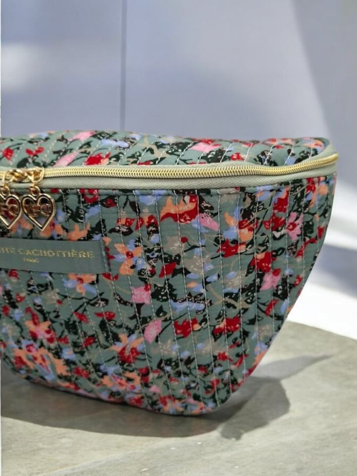 Nouveautés - Sac banane en coton liberty fleuri vert d’eau « La Ptite cachottière »