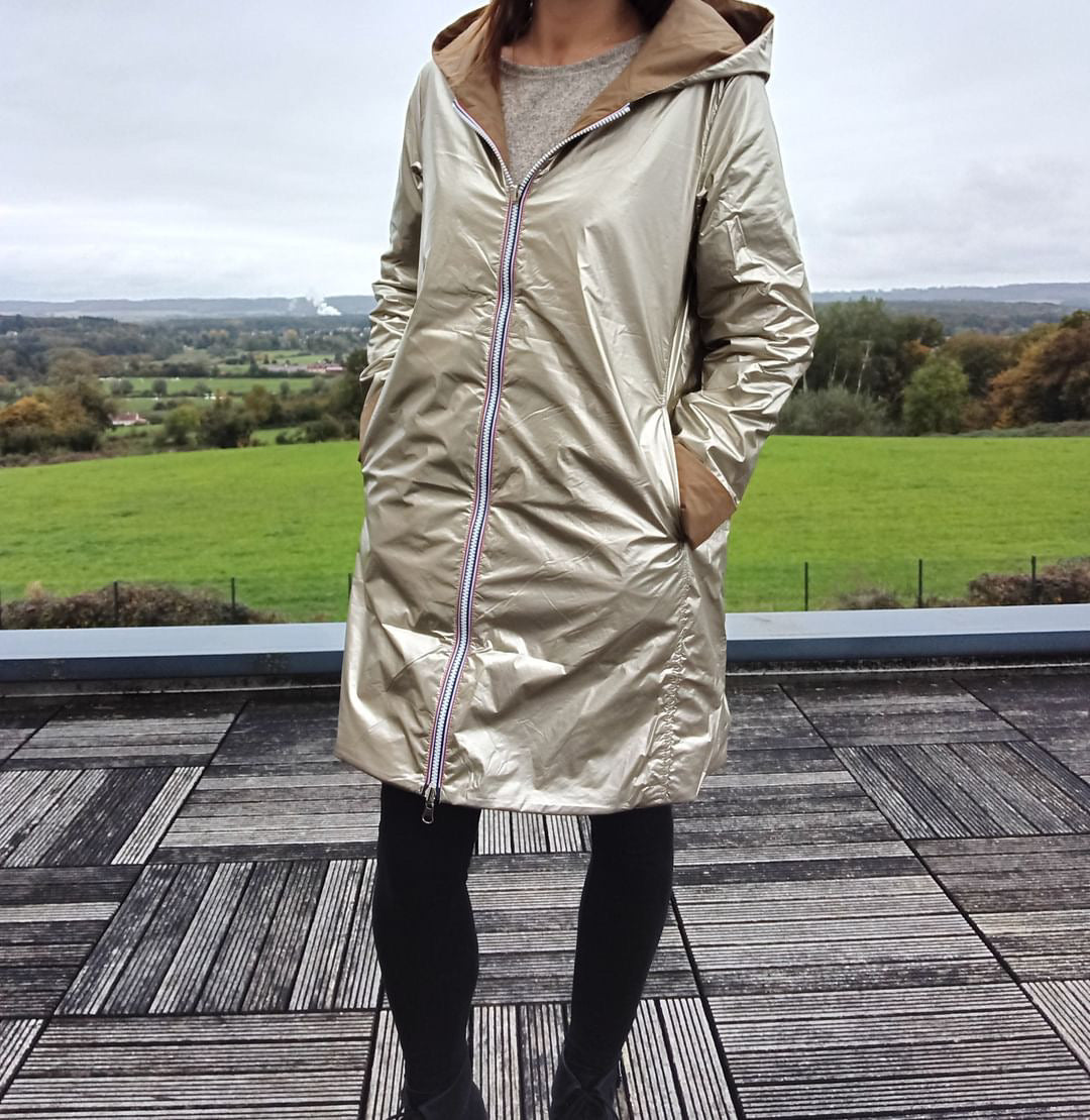 Imperméable réversible long mi-saison garnissage ouate Marque Laura Jo Camel / Doré