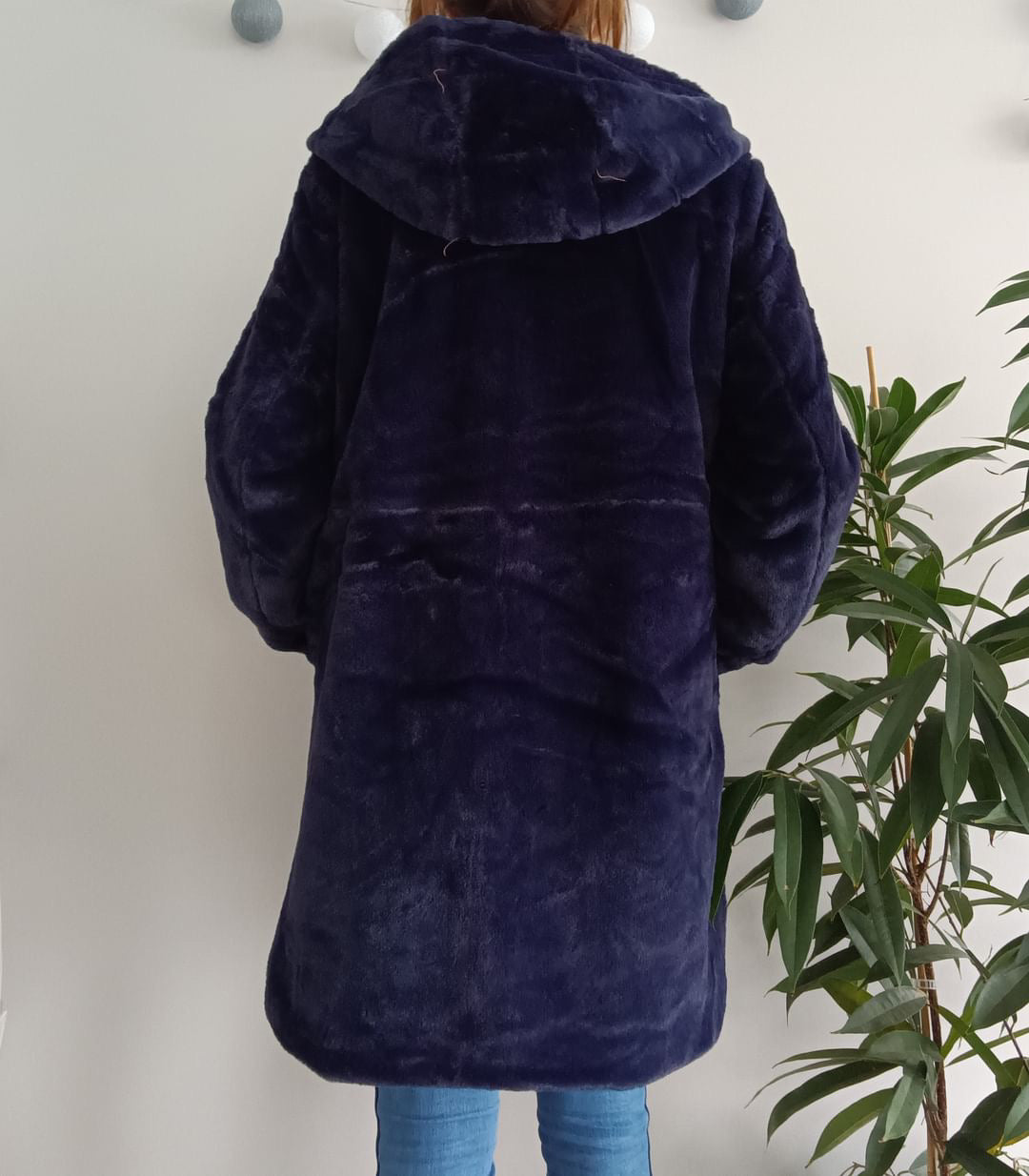 Melya Melody - Manteau long fourré fausse fourrure réversible imperméable bleu marine