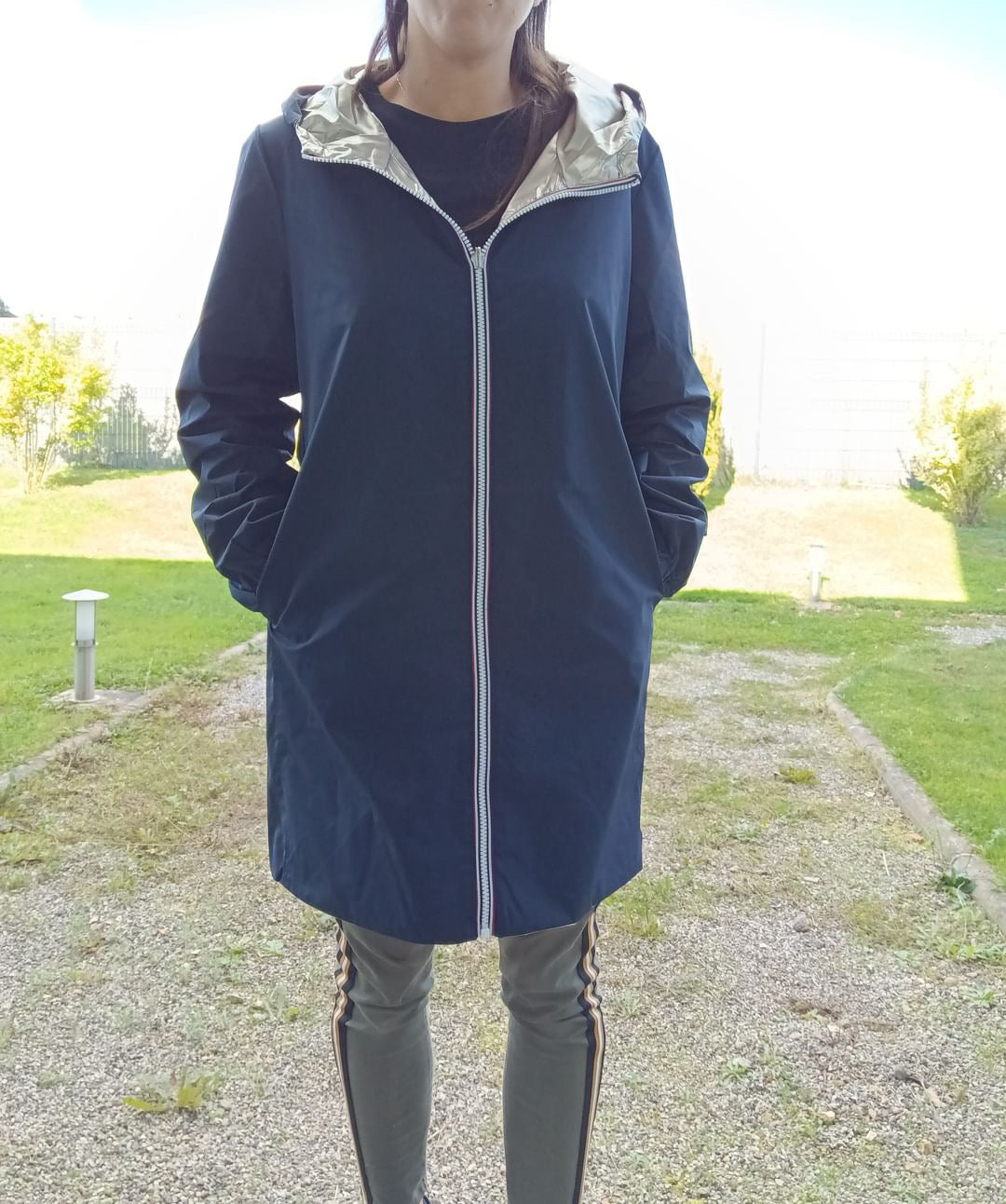 Manteau long réversible imperméable Melya Melody bleu marine/doré Curvy