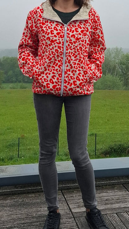 Escandelle - Parka imperméable courte Léopard orange réversible doré