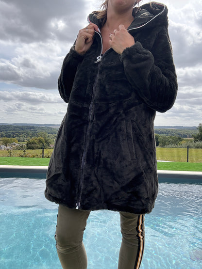 New Lolo - Manteau long kaki réversible imperméable fourré fausse fourrure - Curvy