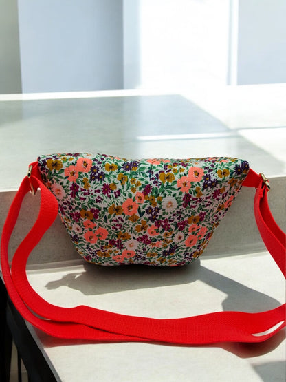 Sac banane en coton liberty fleuri orange  « La Ptite cachottière »
