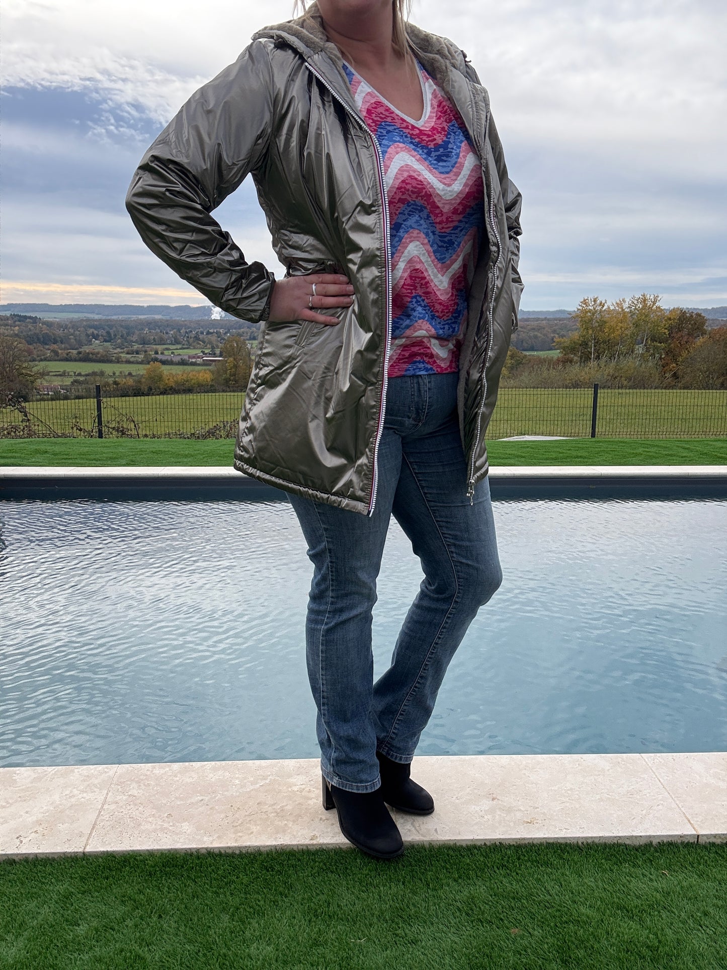 Laura Jo - Imperméable long doublé en fausse fourrure couleur bronze