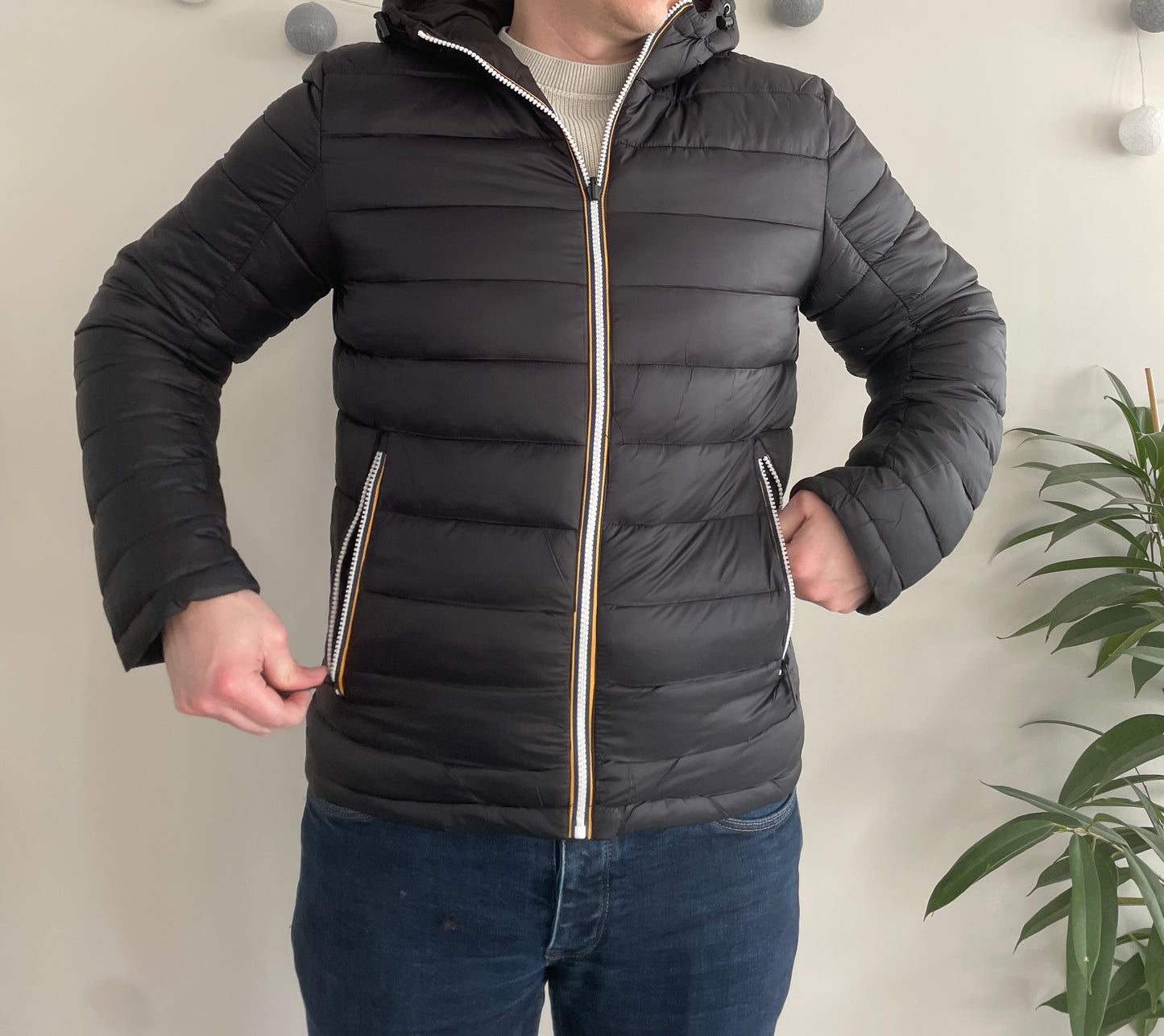 Doudoune à capuche HOMME courte imperméable et réversible matelassé noir