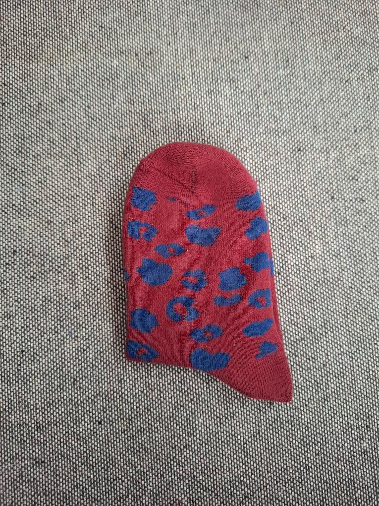 Nouveautés - Chaussettes rouge en coton à motif léopard bleu