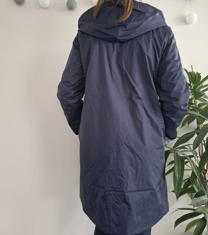 Laura Jo - Imperméable bleu marine réversible motif jungle long mi-saison garnissage ouate