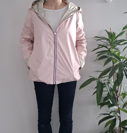 Laura Jo - Imperméable réversible court sans garnissage ouate couleur rose nude/doré