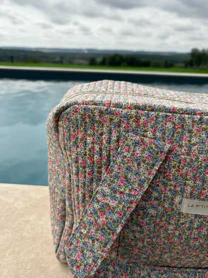 Sac week-end polochon en coton matelassé multicolore liberty fleuri rose bleu et blanc