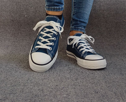 Chaussures baskets basses toile bleu pétrole style Converse