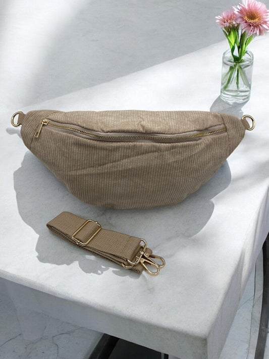 Sac banane velours cotelé couleur crème beige