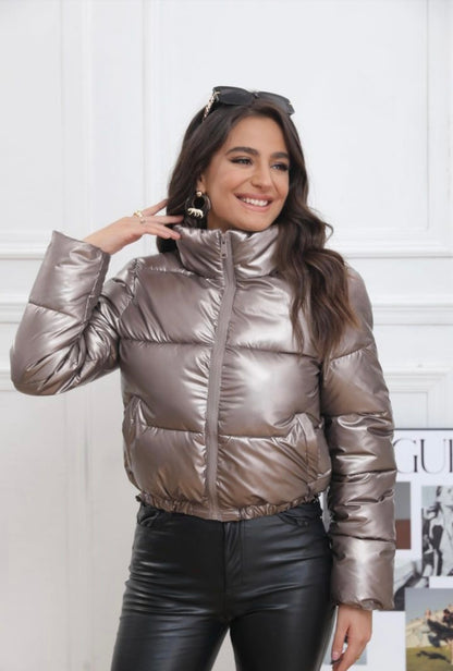 Melya Melody - Manteau court imperméable matelassé bronze brillant